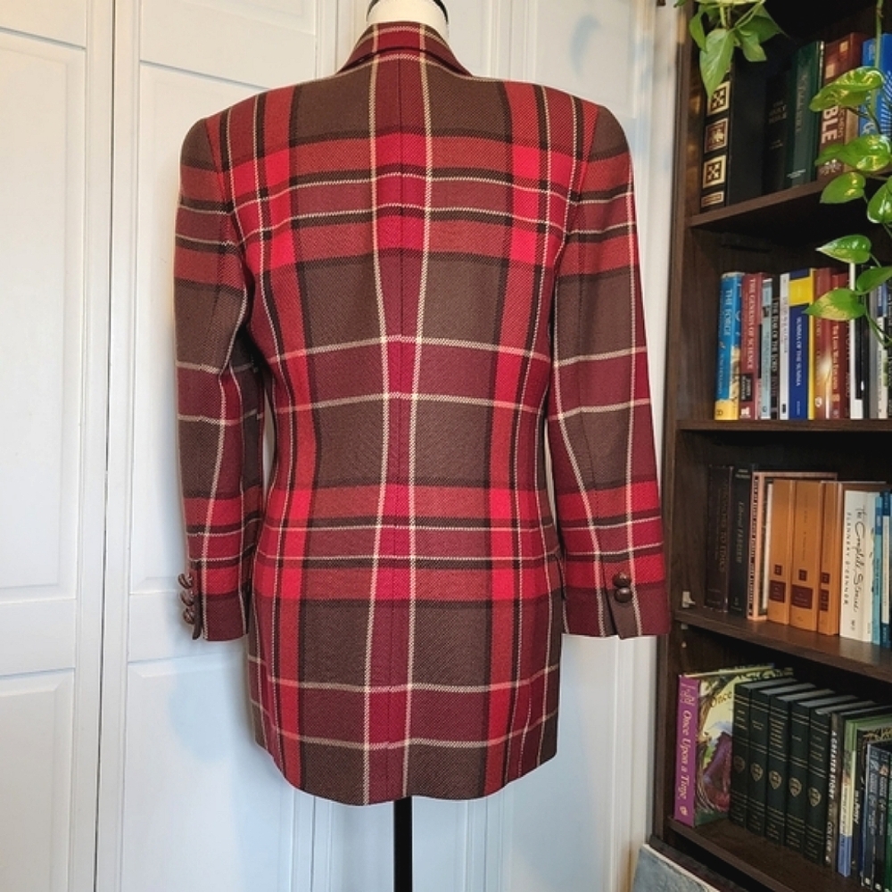 EUC Linda Allard Wool Cashmere Blend Red Plaid Suit Blazer‎ Coat Jacket Size 4 - Picture 8 of 11